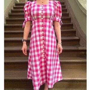 Kitri Midi Dress Summer 2 Pink Gingham Excellent Retro Fun Colorful Boho